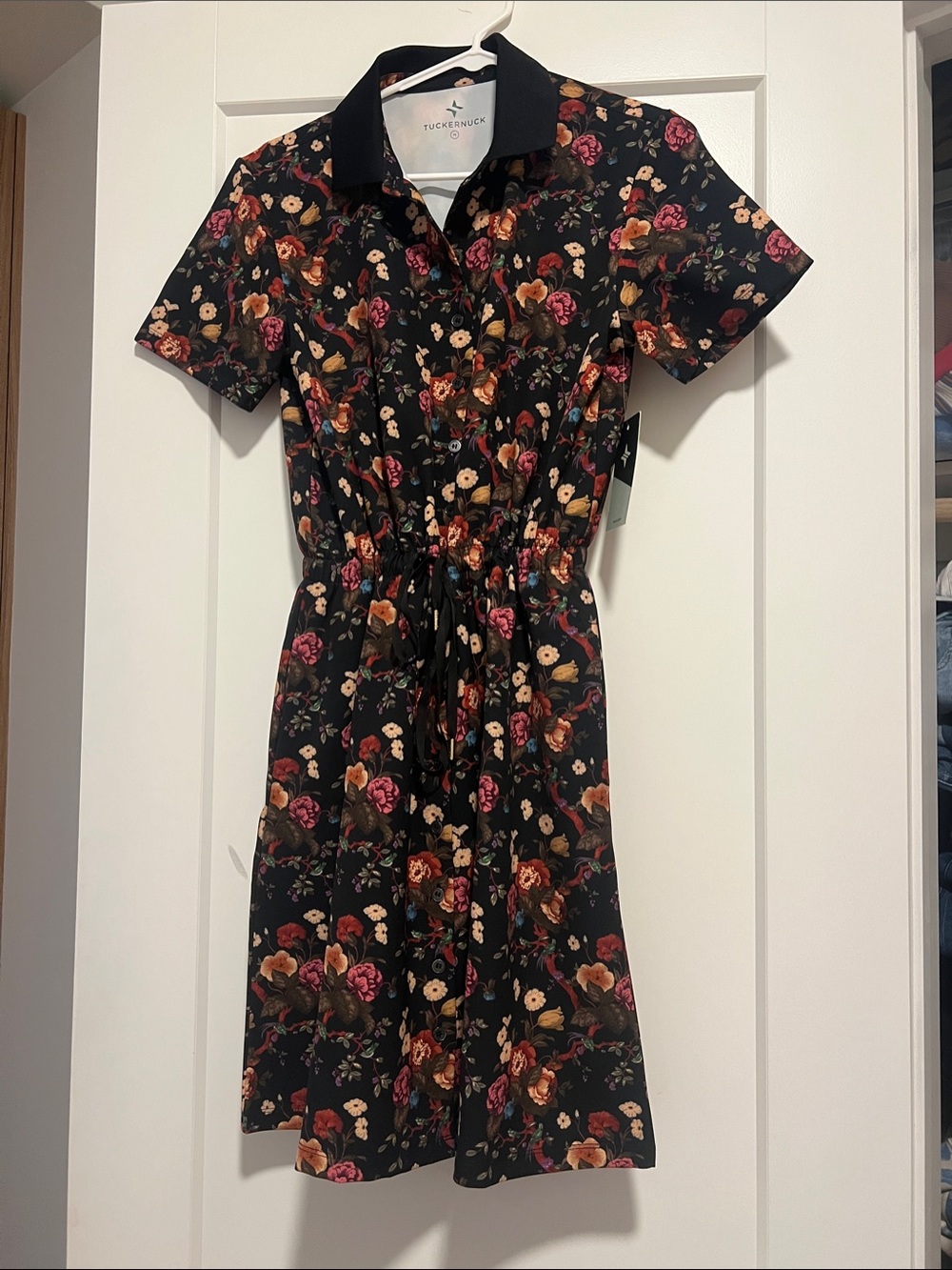Tuckernuck Black Floral Drawstring Shirt Dress